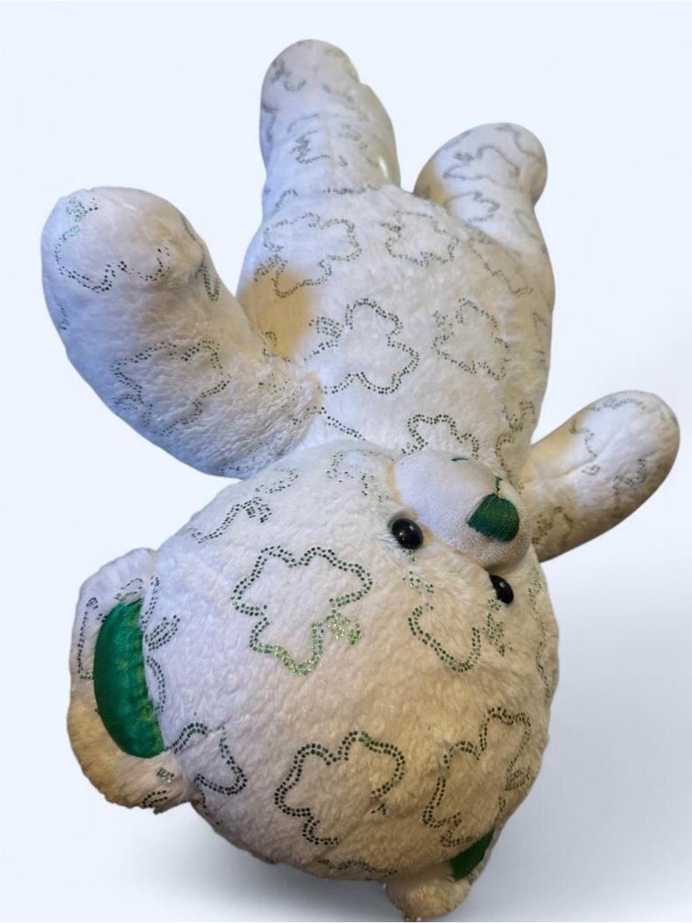 Build-A-Bear White Plush Bunny with Green Shamrock Accents